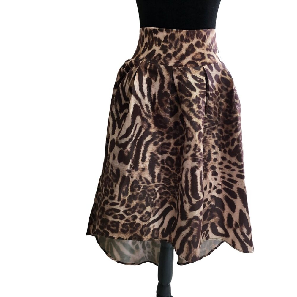 Vintage Leopard Print High-Waisted Skirt Size 2X Pleats & Side Zipper By Touch‎